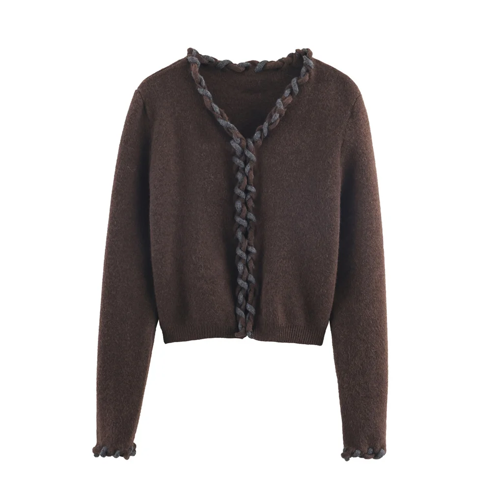 

Осенняя новая женская одежда, трехмерный тканый воротник, переплетенный декоративный слой, вязаная куртка, кардиган