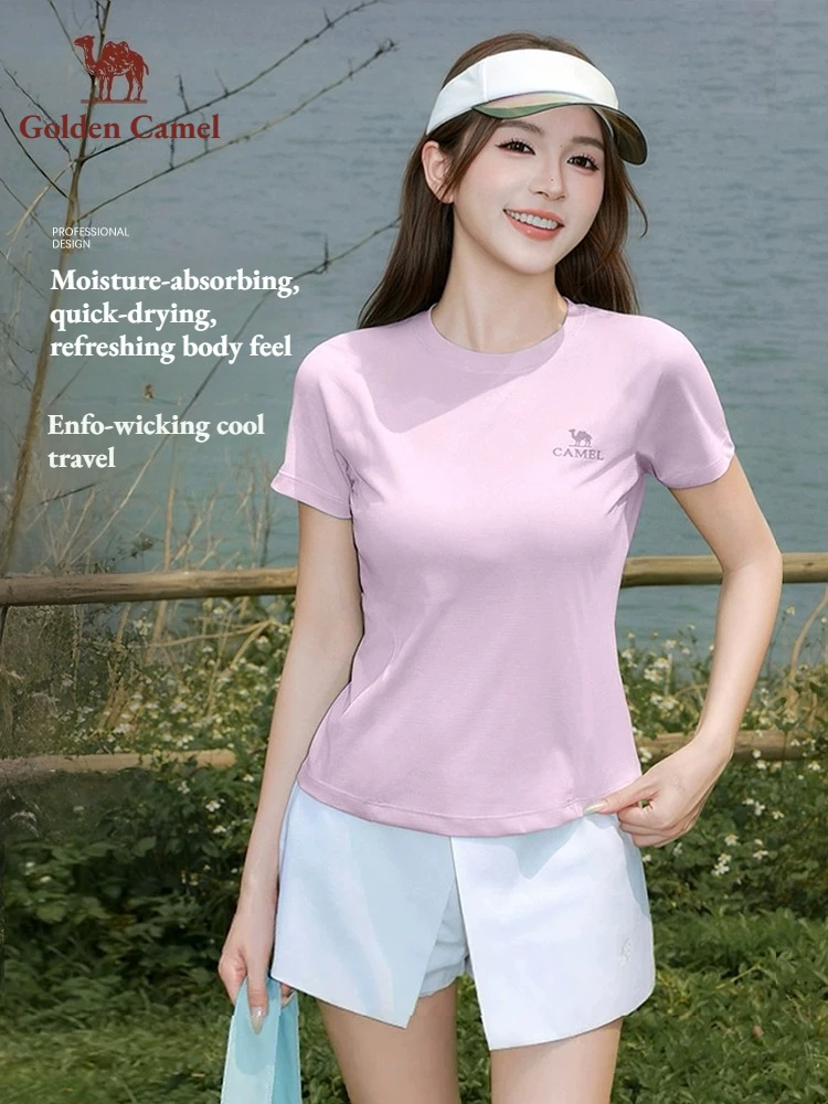 Golden Camel Women's Outdoor Quick Dry T-Shirt 2026 Summer Breathable Hiking Running Moisture Wicking Sports Sleeve Men's Tops