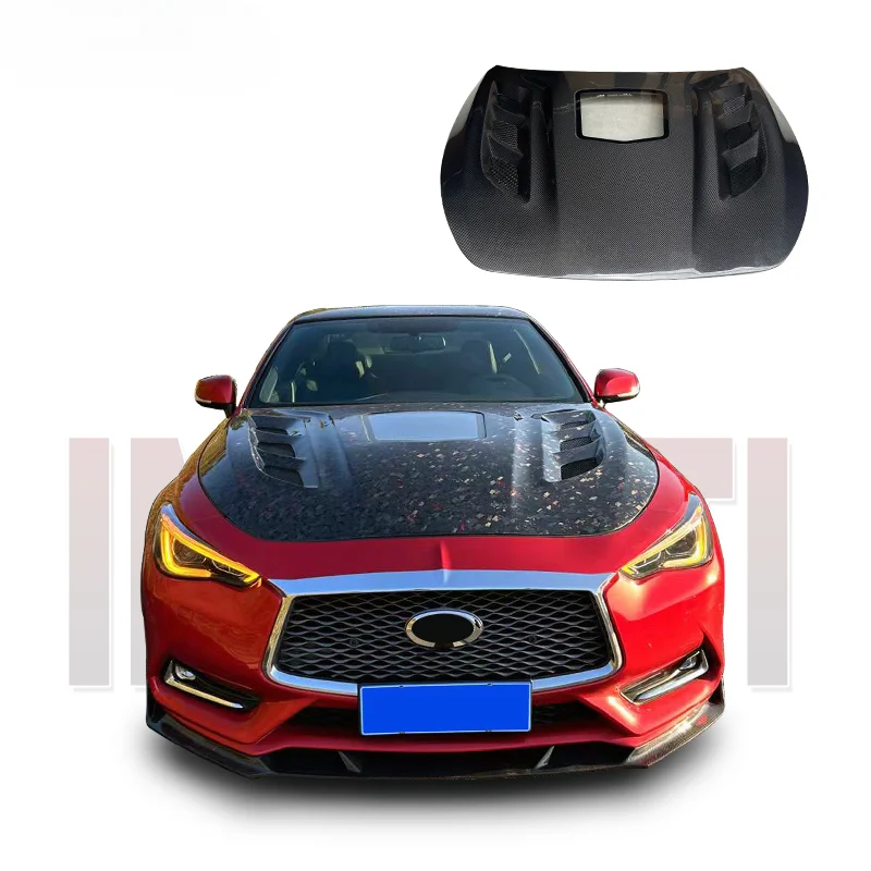 Suitable for 2015+Infiniti Q60 modified carbon fiber hood, transparent glass car specific engine hood