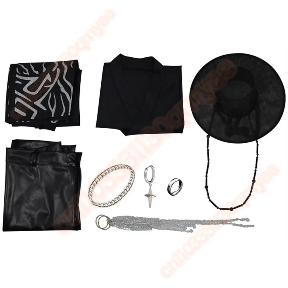 Kids Jinu KPop 악마 헌터 의상 세트 Saja Boys Roleplay 검은 의상 모자 헤드 기어 할로윈 카니발 파티에 적합