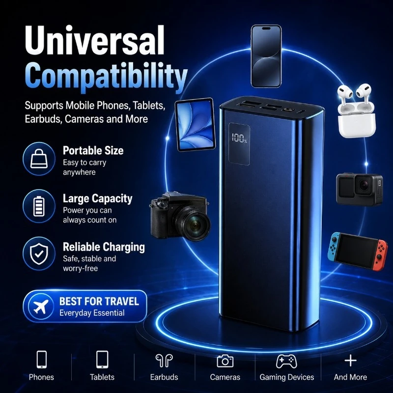 50000mAh Power Bank with Multiple USB Ports120W Fast Charger for Multi-Device High Capacity Portable Battery for IPhone Android
