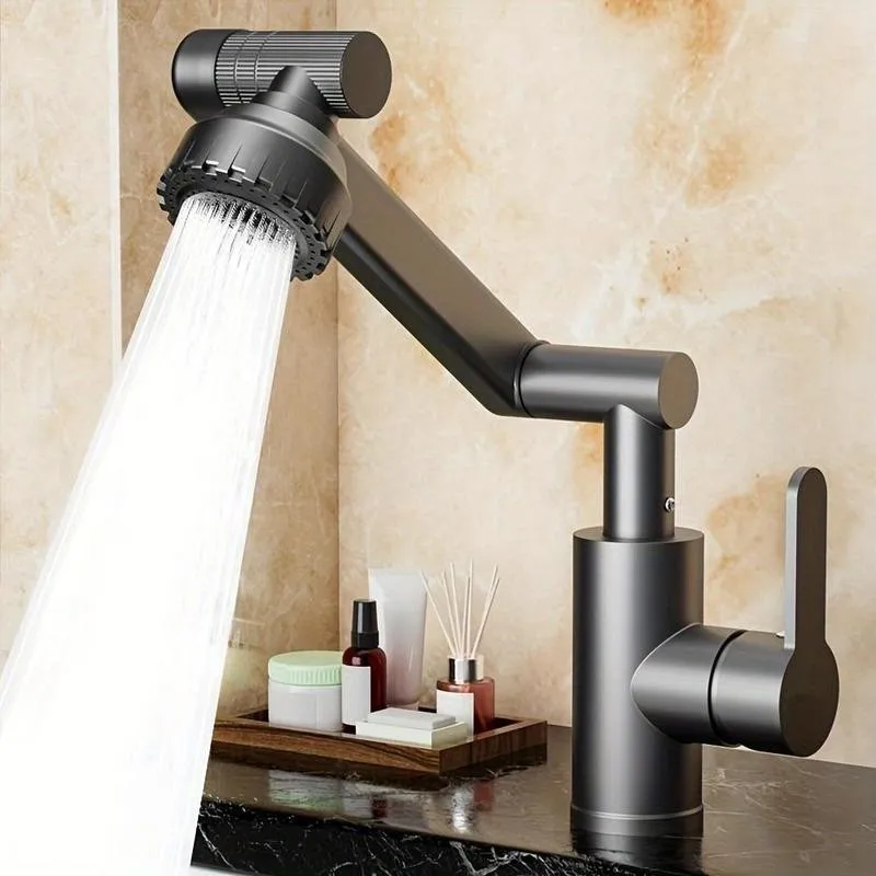Rotating Bathroom Sink Faucet, Adjustable Height Single Handle Single Hole, 2 Spout Types and 2 Soft Hoses,Basin Rotating Faucet