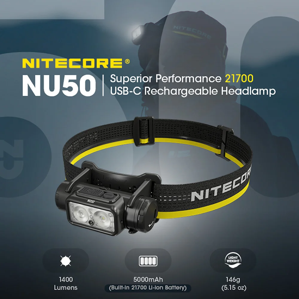 

2024 Nitecore NU50 3xLED Rechargeable Headlamp 1400 Lumen Triple Output Lightweight Headlight Flashlight Outdoor Running Cycling