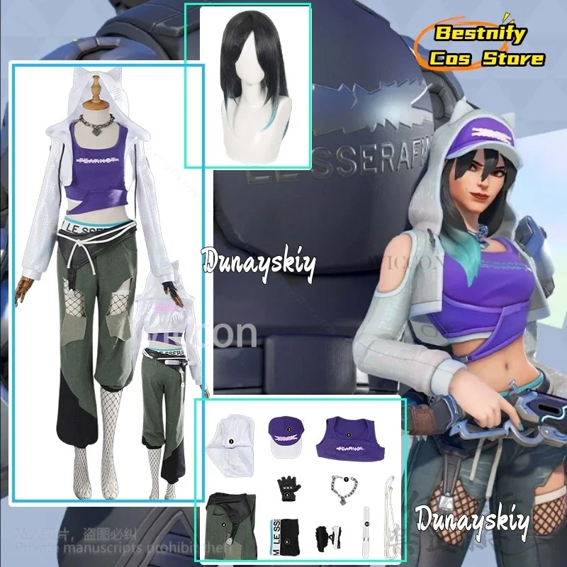 코스프레게임 OWw 코스프레 Ashe 애니메이션 코스튬 K팝 아이돌 소녀 조끼 바지 코트 모자 벨트 Jirai Kei 소녀 힙합 브레이킹 슈트