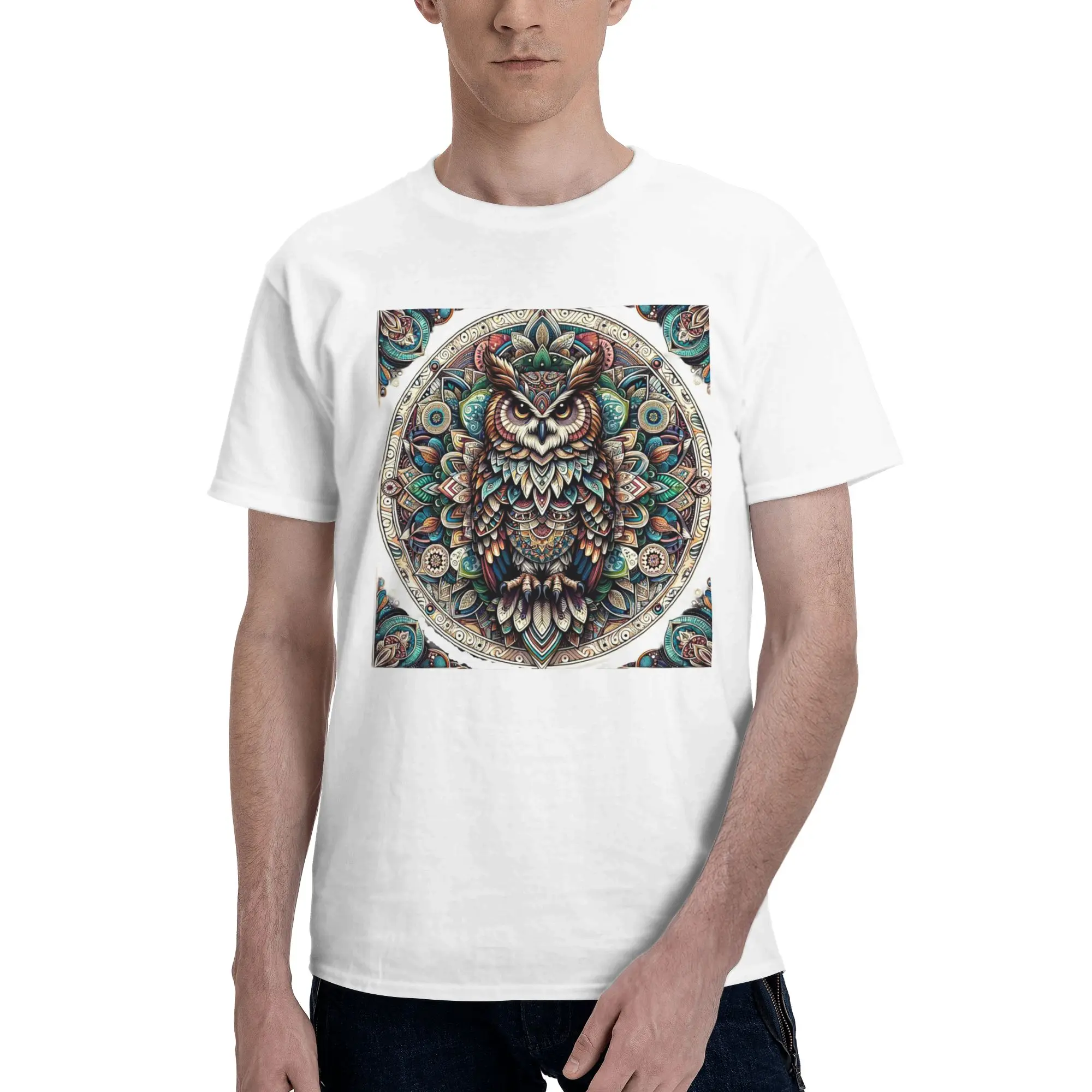 

Native Mandala Owl American 100% Cotton T-Shirt Men'sOversized T Shirts Men Crew Neck Short Sleeve S-6XL