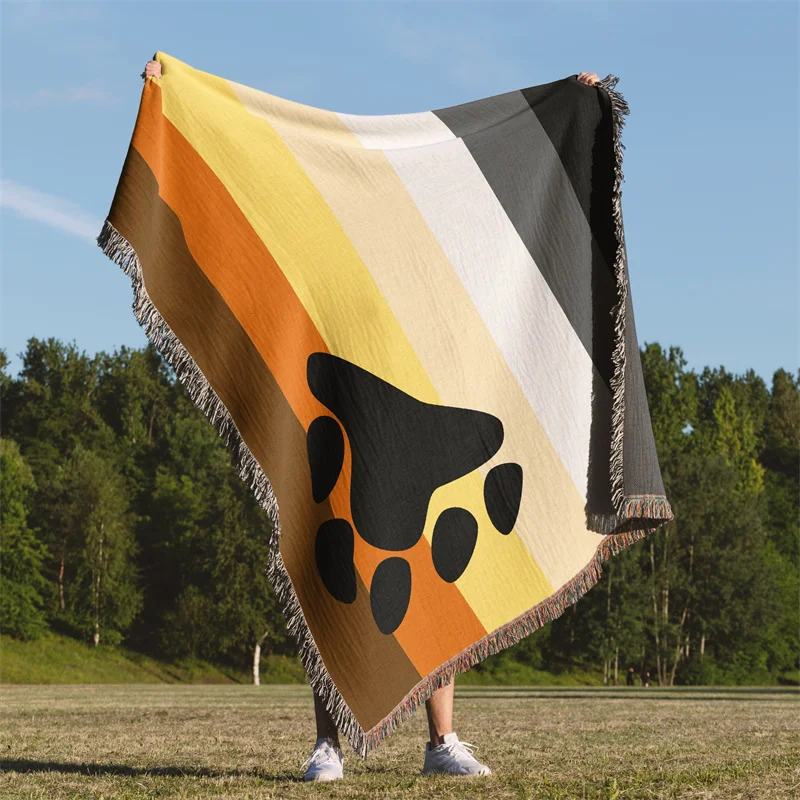 Aertemisi International Bear Brotherhood Flag Pride LGBT Rainbow Jacquard Fringed Woven Throw Blanket
