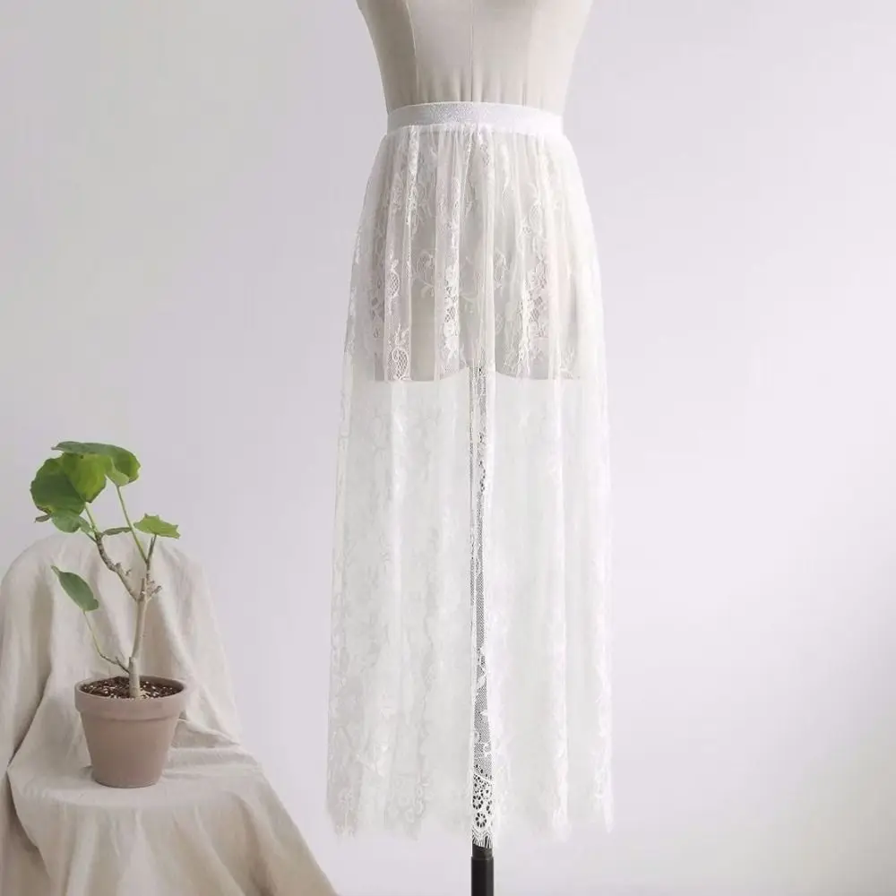 Flower Lace Underskirt Slips Anti-glare 75cm Mesh Underskirt Slips Dress Hight Waist Cheongsam Lining Petticoat Women Commuting image 2