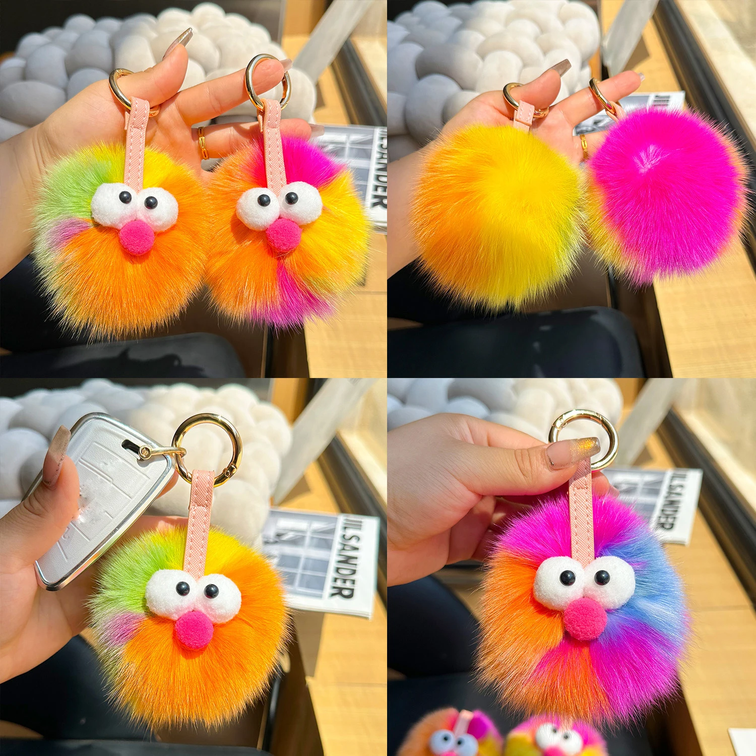 New Fox Fur Little Coal Ball Cute Fluffy Plush Keychain Pendant Cartoon Keychain Charms Fuzzy Ball Car Bag Charms Accessories