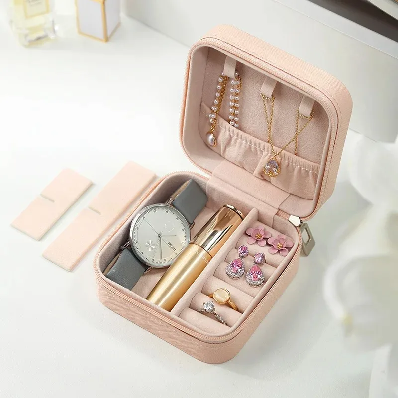 

Portable Mini PU Leather Jewelry Box - Velvet Lined Multi-Compartment Organizer for Rings, Earrings & Necklace