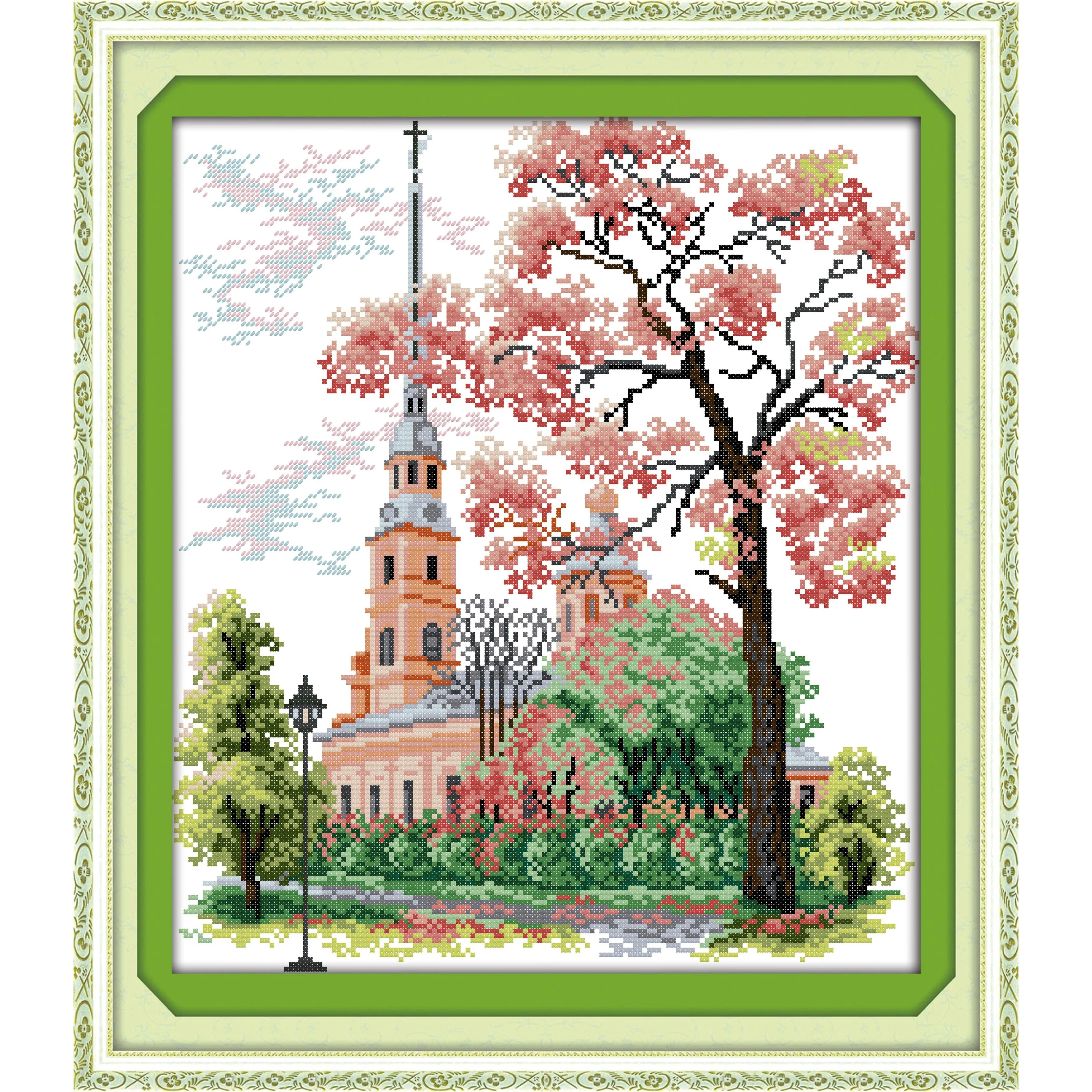 مجموعة غرز متقاطعة مطبوعة مسبقًا من Soulgift News، قماش عايدة مختوم مع خيوط DMC، طقم تطريز - خارج النافذة #1