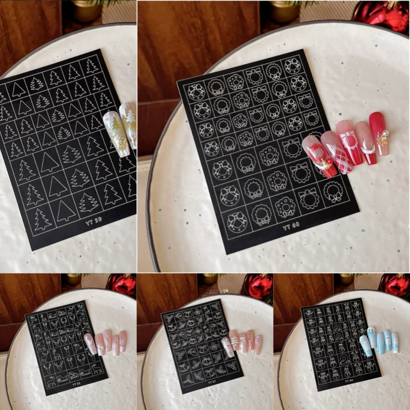 Christmas Series Spray-painted Nails Accessories Stickers Hollowed-out Wrelands Bells Reindeer Gloves Snowman Nail Art Sticker