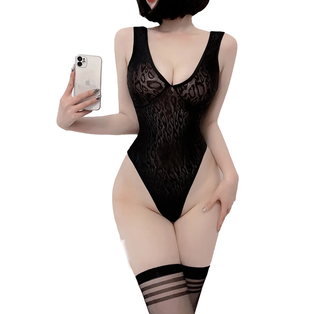 Open Kruis Erotische Bodysuit Sexy Diep V Perspectief Verleiding Olie Gloosy Jumpsuit Hoog Uitgesneden Hong Rugloze Strakke Yoga Vormgeven