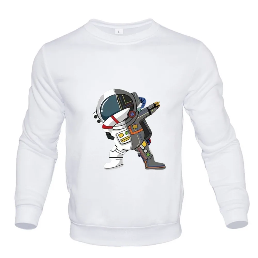 New Cartoon Astronaut Print Women Men Pullover Round Neck Tops Loose Harajuku Long Sleeves Clothing Korean Casual