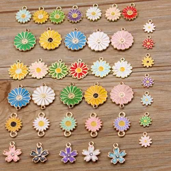 10PCS 7 Styles Mix Color Alloy Metal Drop Oil Colorful Flower Charms Plant Pendant For DIY Bracelet Necklace Jewelry Making