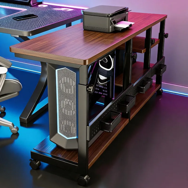 Computer host case bracket, printer rack, wheeled chassis base, retractable mobile home storage rack