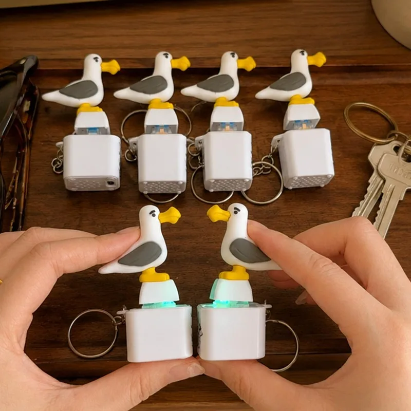 Rechargeable  Creative Seagull Voice-Toy Key Chain with LED Funny Stress Relief Clicky Toys Keychain Bag Pendant Friends Gifts