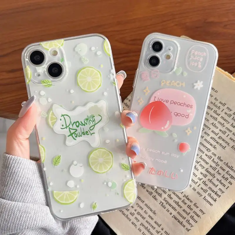 Lemon Peach Phone Case For iPhone 16 15 14 13 12 11 Pro XS MAX 7 XR 8 7 Plus Clear Cover Fundas
