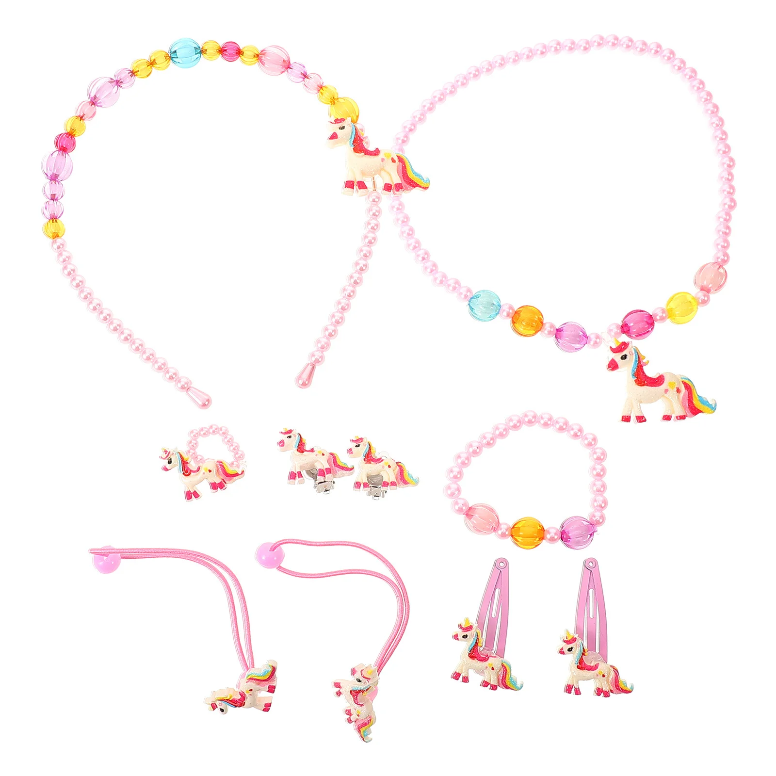 

1 Kids Jewelry Set Little Girl Necklace Bracelet Kit Toddler Plastic Gems Shiny Colorful Fashion Gift Decorative Necklace Set