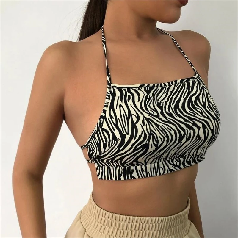 Zebra Pattern Spaghetti Crop Tops Women 2024 Summer Party Sexy Camisole Punk Grunge Y2k Clothes Vintage Skinny Backless Tank Top