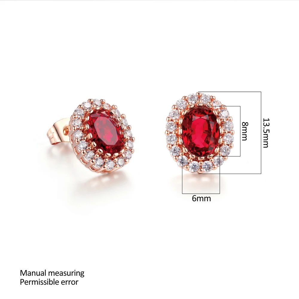 Simple Red Blue Green Crystal Stud Earrings for Women Rose Gold Color Ear Piercing Wedding Party Fashion Jewelry Female Gift