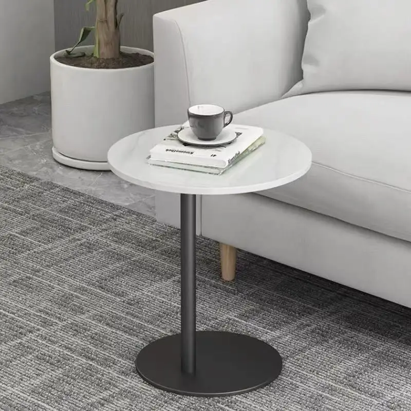 #Round Sintered Stone Side Table with Metal Frame, Small Coffee Table for Living Room Bedroom Sofa Corner