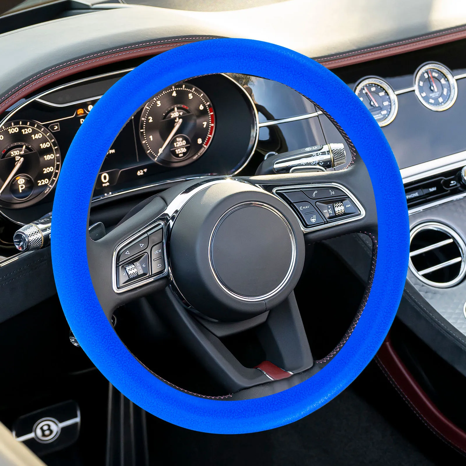 Universal Car Silicone Steering Wheel Cover(Dark Blue) Auto Accessory--Three-Dimensional Embossed Contact