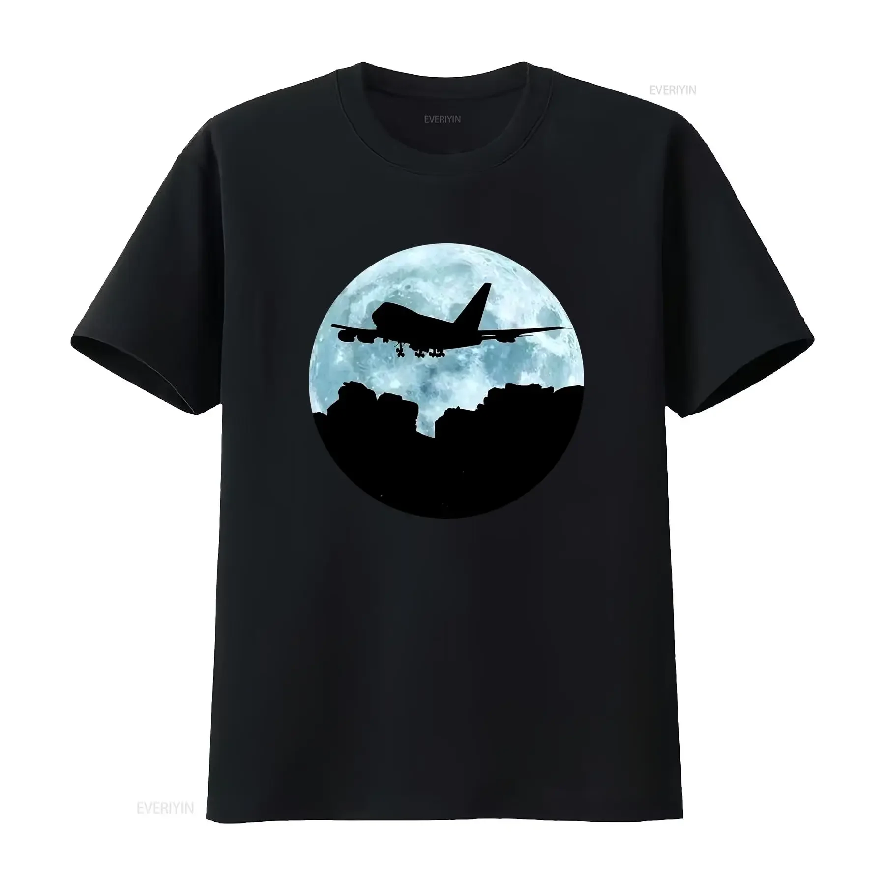 BEST TO BUY 747 Jumbo Jet Aviation Plane Spotting Pilot T Shirt with Moonlit Night Sky Design vintage Washed Breathable Unisex