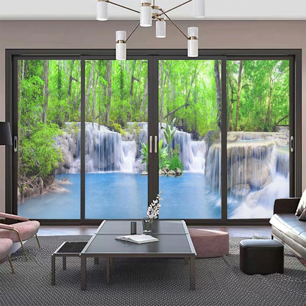 

Landscape Waterfall Pattern Privacy Glass Window Film Frosted Sun Blocking Non-Glue Static Cling Glass Door Decorative Sticker