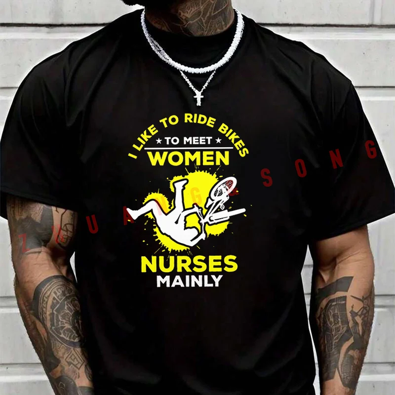 

Мужская футболка 2026: «Я люблю кататься на велосипеде, чтобы знакомиться с женщинами». Винтажная одежда, однотонные мужские забавные футболки, повседневная одежда в стиле Харадзюку.