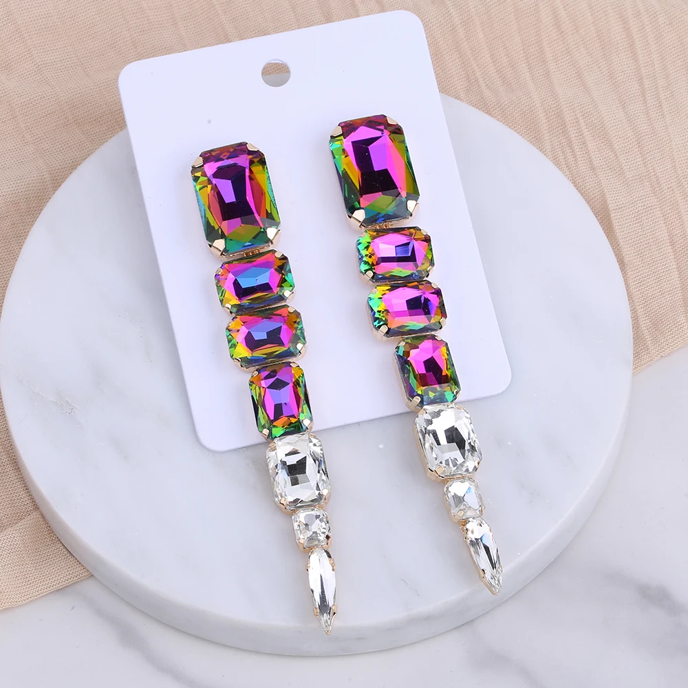 Boho Long Tassel Woman Earrings Big Rhinestone Drop Earrings For Women Crystal Dangle Earrings Fashion Jewelry Accessories Gift