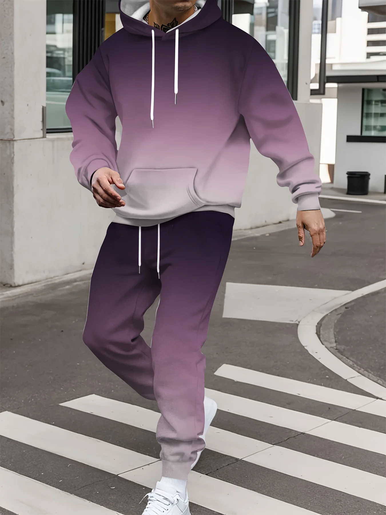 Traje con capucha con estampado 3D de Color degradado para hombre, sudaderas con capucha, pantalones de chándal, conjunto de chándal de dos piezas a la moda informal, ropa para hombre