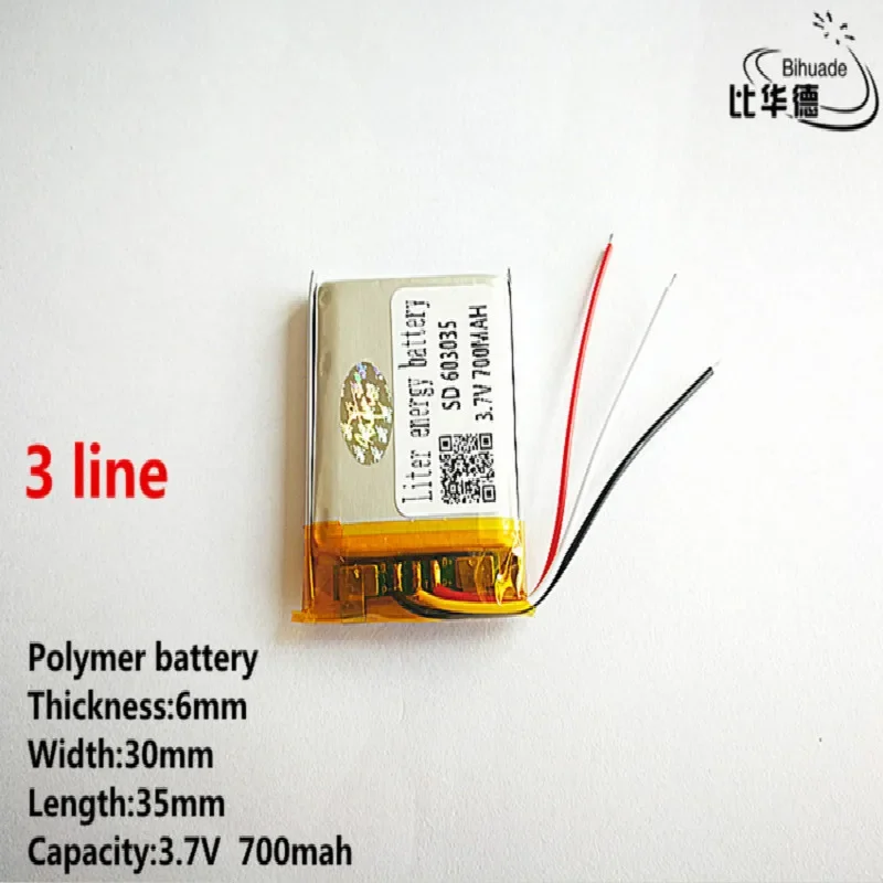 

10pcs/lot 3 line Good Qulity 3.7V,700mAH,603035 Polymer lithium ion / Li-ion battery for TOY,POWER BANK,GPS,mp3,mp4