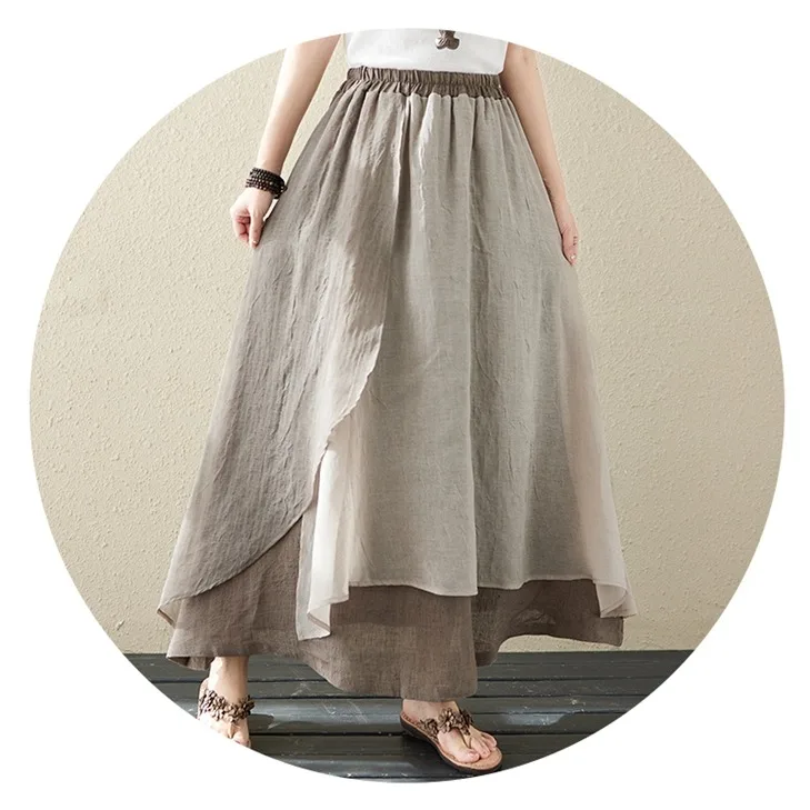 Falda Retro de cintura suelta para primavera y verano, novedad de verano, faldas acampanadas para mujer, empalme asimétrico, gran Swing, Sle coreano