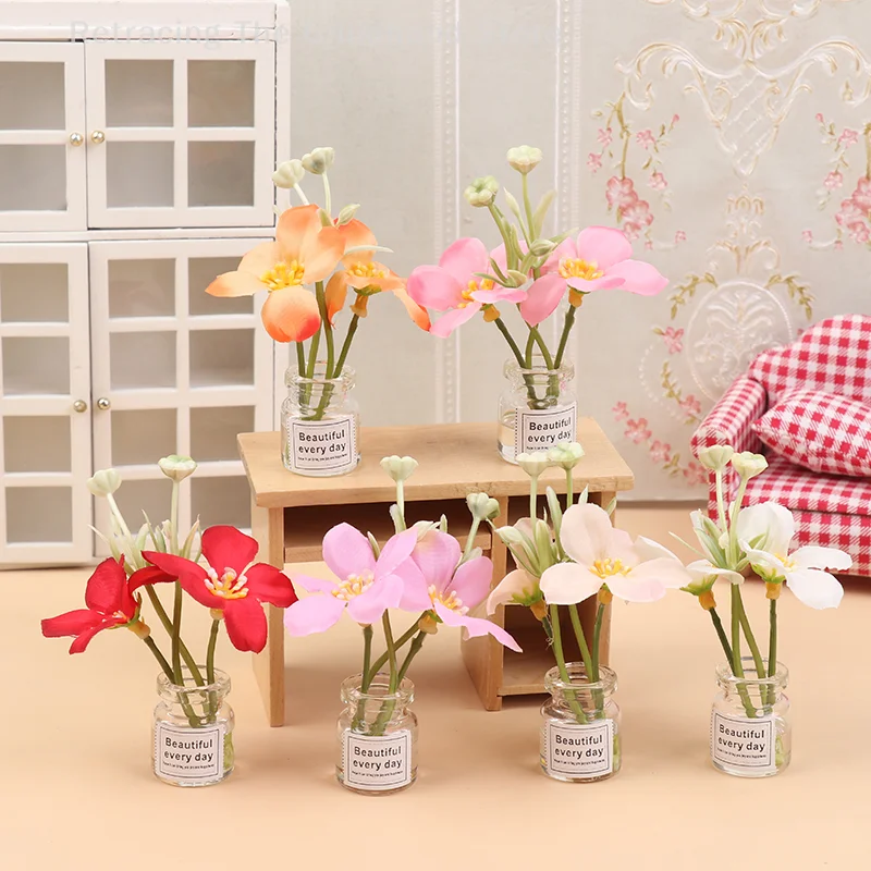 

1/12 Dollhouse Simulation Lotus Vase Plants Potted Model Doll Home Miniatur Flower Decor Toy Micro Landscape Garden Plants Ornam