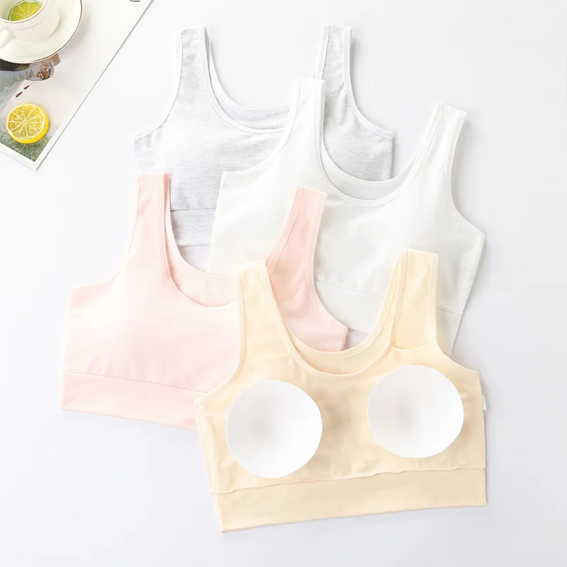 8-18Year Children Bra Lightweight Cotton Underwear Students Vest Developmental Girls Bralette with Sponge Pad Teenagers Tops