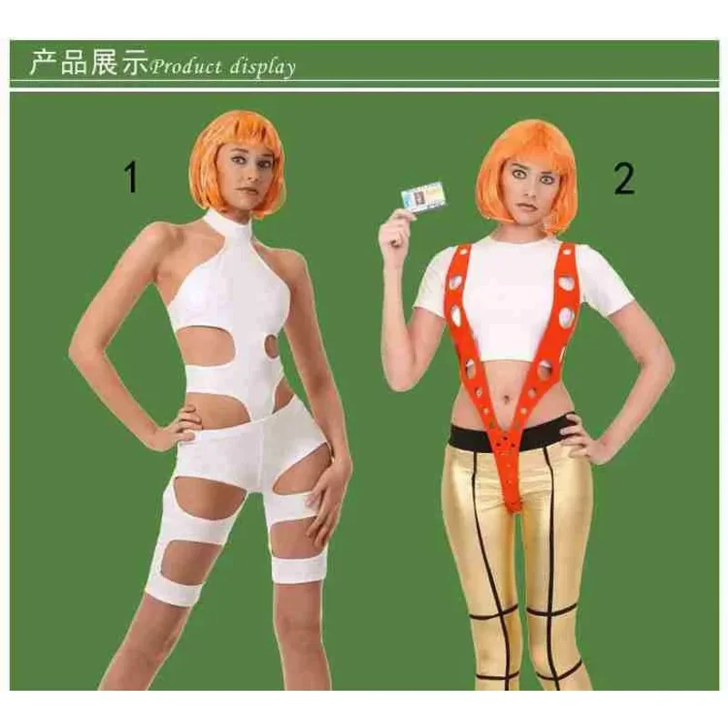 Il quinto elemento Leeloo cinturino arancione tute bianche film costume cosplay puntelli gilet da festa di Halloween per donne e uomini Q