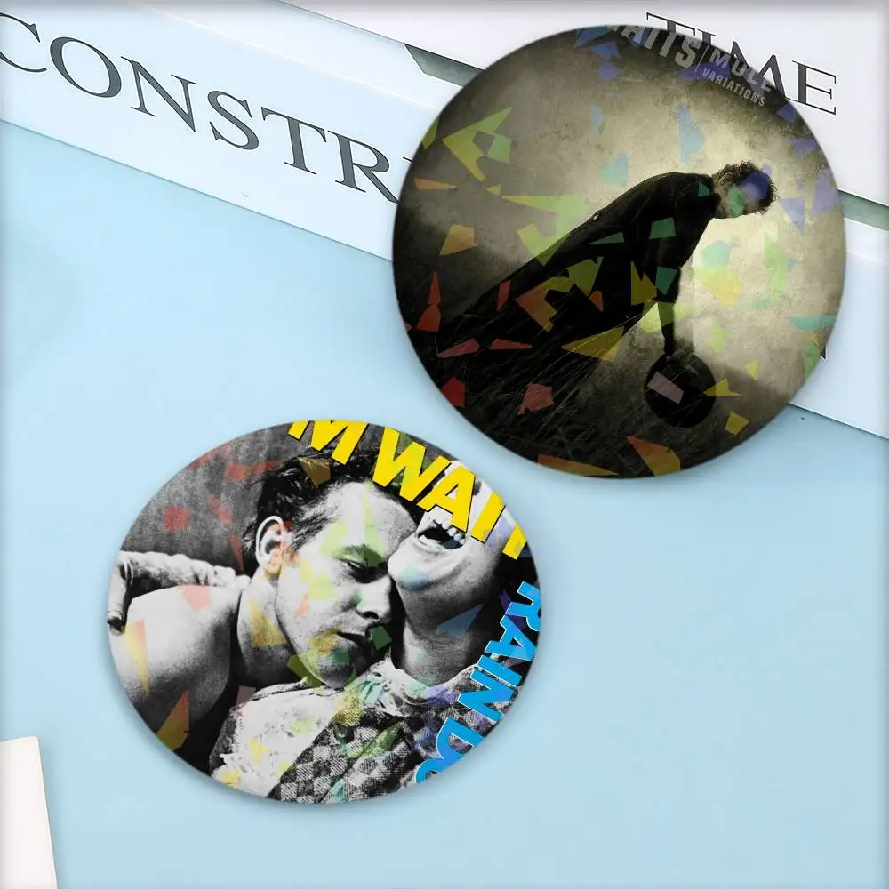 Singer Tom Waits Round Badge Lapel Pins for Backpacks Briefcase Laser Brooch Clothes Gifts