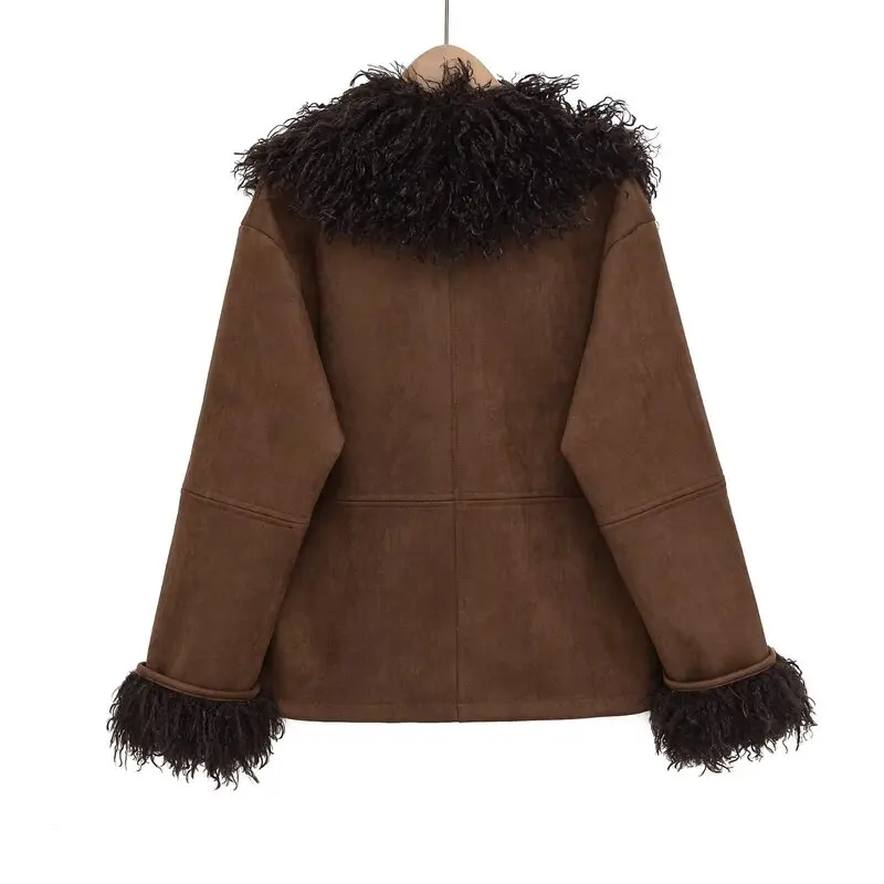 Dupla face efeito de pele artificial jaet novo outono 2025 feminino faion longo sve gola outerwear senhoras casaco