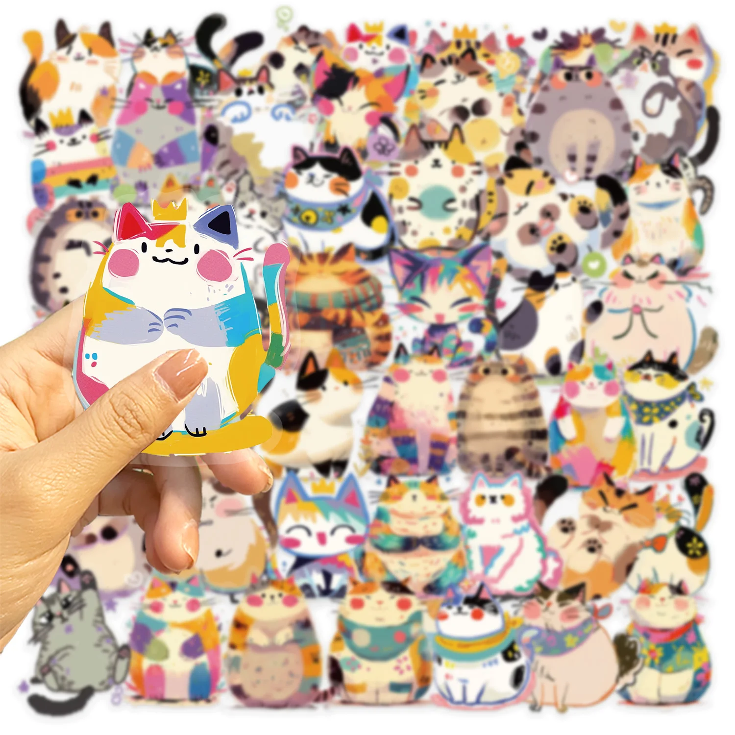 50pcs Cute Funny Cat Animal Cartoon Stickers DIY Scrapbooking Guitar Snowboard Motorcycle Luggage Toy PET Sticker