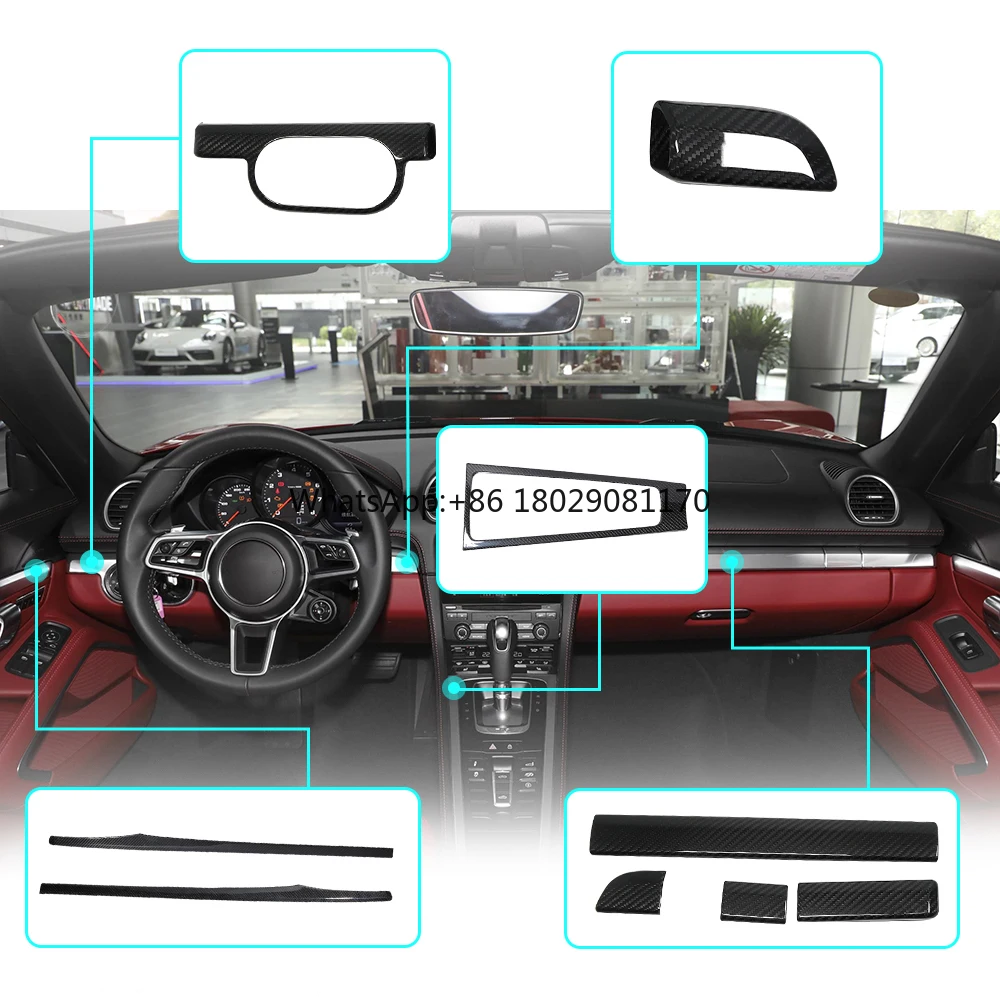 Carbon Fiber Interior Trim Kits Central Console Gear Panel Dashboard Cover For Porsche 911 718 981 991 Boxster Cayman Carrera