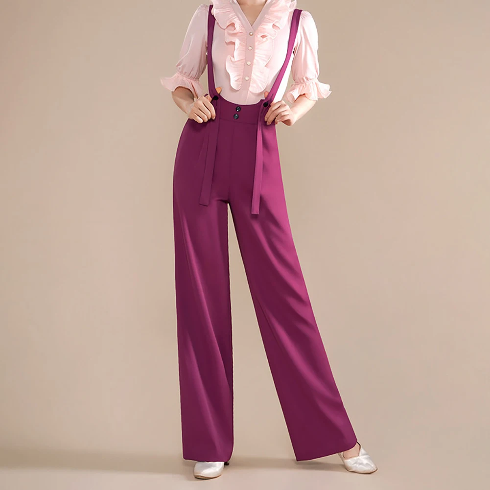 

Strap Dance Trousers High Waist Ballroom Dancing Pants Dark Purple Ballroom Dancing Competition Straight Leg Pants Black Waltz