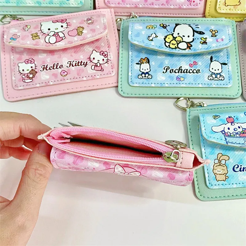 New Cartoon Anime Sanrio Hello Kitty Kuromi Multifunctional Card Holder Coin Purse Kawaii Cinnamoroll Student Wallet As A Gift