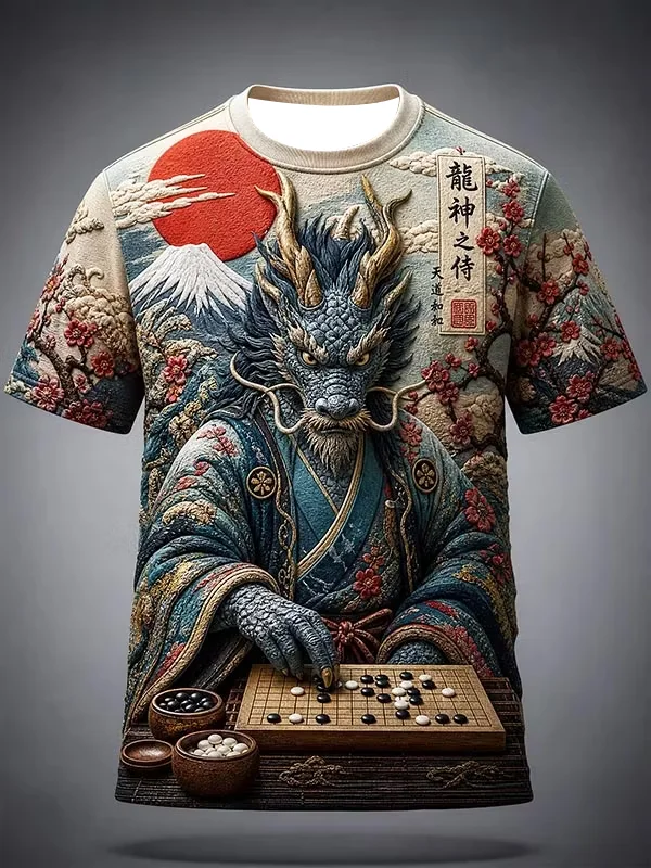 2027 Summer Men's Best-selling Japanese Samurai Culture Printed 3D Pattern Moisture-Wicking Family Version Casual T-Shirt Top