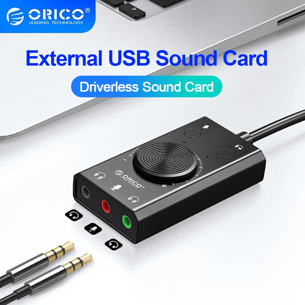 ORICO USB External Sound Card with Audio Interface+Microphone Port Jack 3.5mm Adapter Mute Volume Adjustment External Sound Card