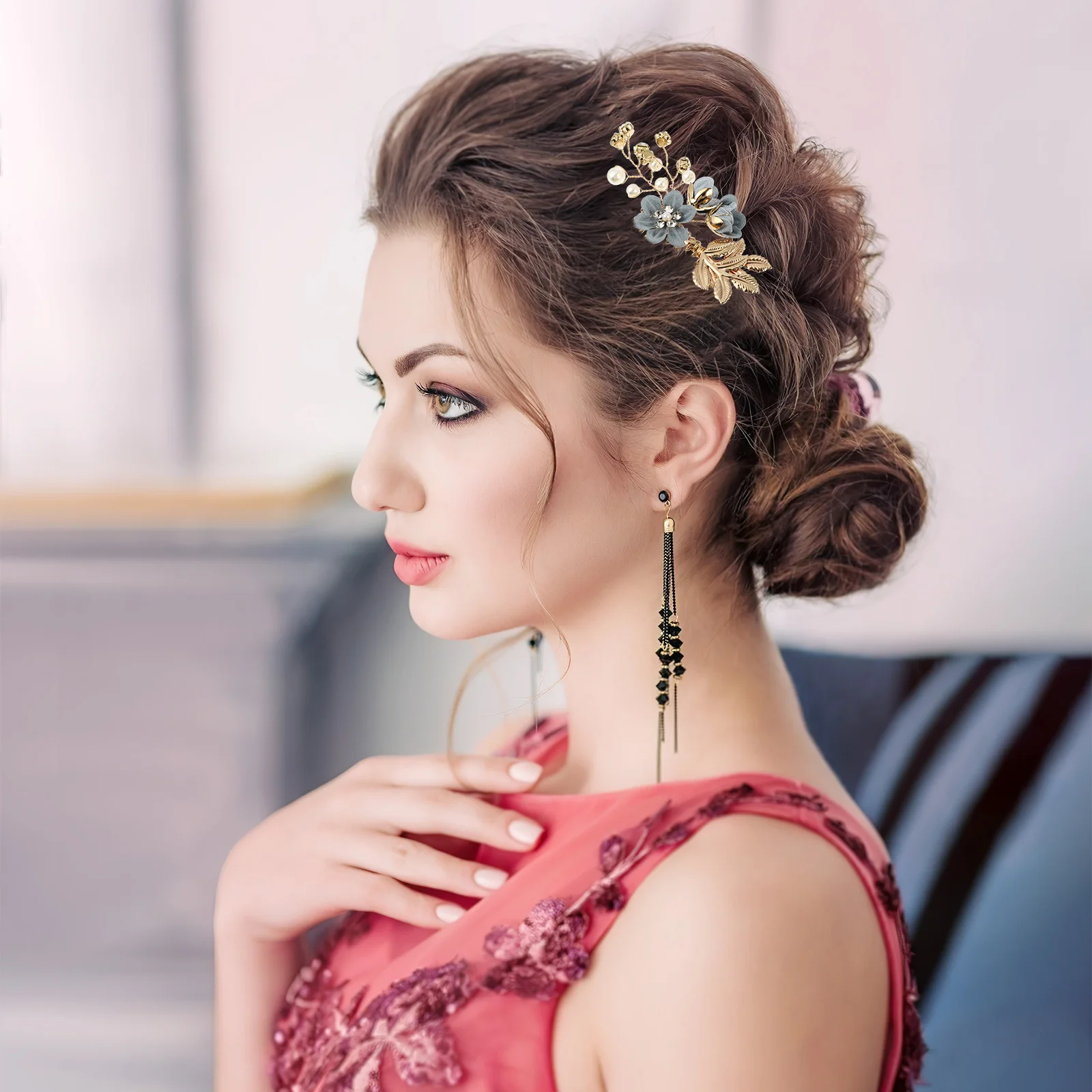 

1 комплект, 1 комплект, расческа для волос с цветком, хрустальные стразы, U-образные заколки для волос, французский поворотный инструмент, свадебные аксессуары, вилка, зажим для булочки