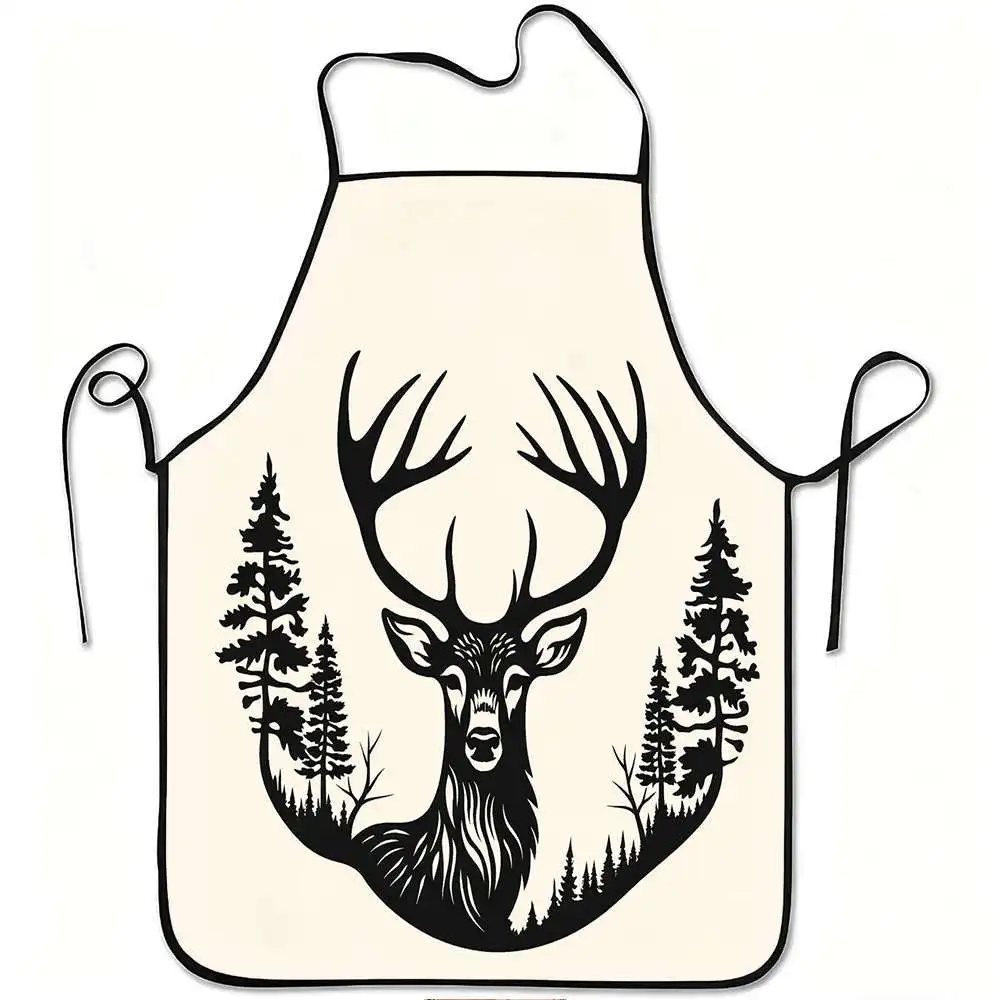 1pc Forest Deer Print Apron Suitable for Cooking, Gardening & Outdoor Activities - Adjustable Waistband, Durable Easy-Clean Poly