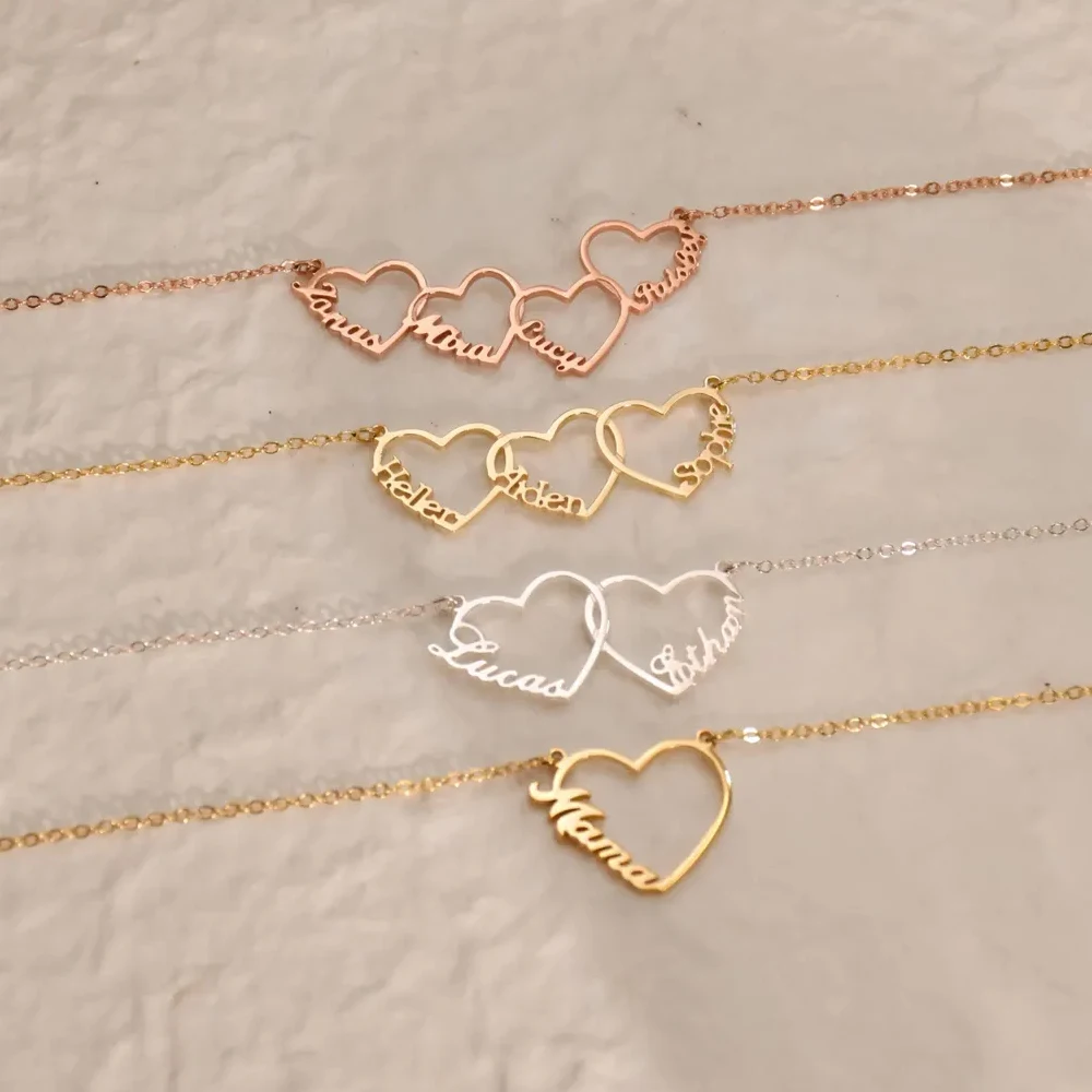 Haiyufly Custom Names Necklace for Women Multiple Heart Stainless Steel Jewelry Choker Chains Personalized Items Birthday Gift