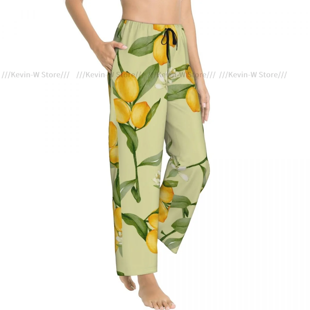 

Женские фланелевые пижамные штаны с лимонными цитрусовыми и желтыми фруктами, мягкие теплые штаны для сна, уютная зимняя одежда для дома
