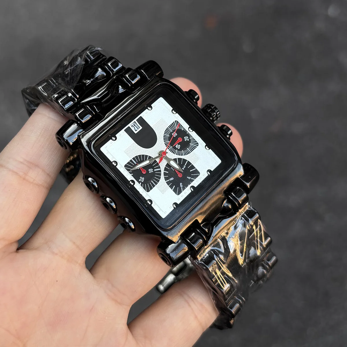 Men's Quartz Watches Cool Large Dial Millennium Y2k Special-shaped Hip-hop Three-eye Six-pin Multi-function Calendar Wristwatch