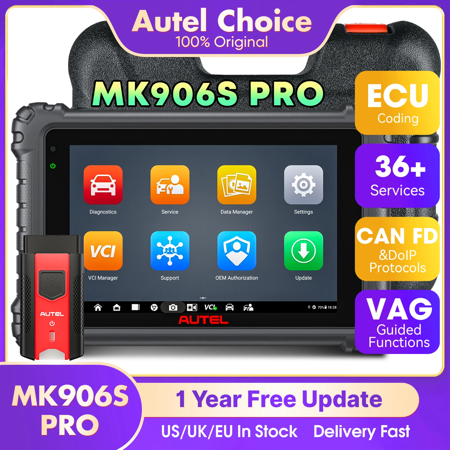 Autel MaxiCOM MK906S Pro Car Diagnostic Tool Same Functions as MS906 Pro Advanced ECU Coding & Active Test DoIP & CAN FD